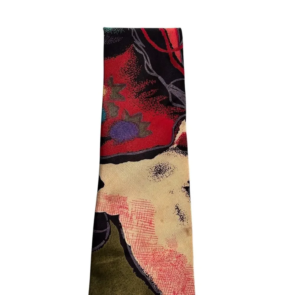 Vintage Bugle Boy Men's Tie Red Multicolor Abstract USA Polyester Necktie
